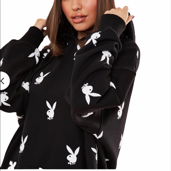 PLAYBOY | Tops | Playboy Black Repeat Bunny Hooded Sweatshirt | Poshmark